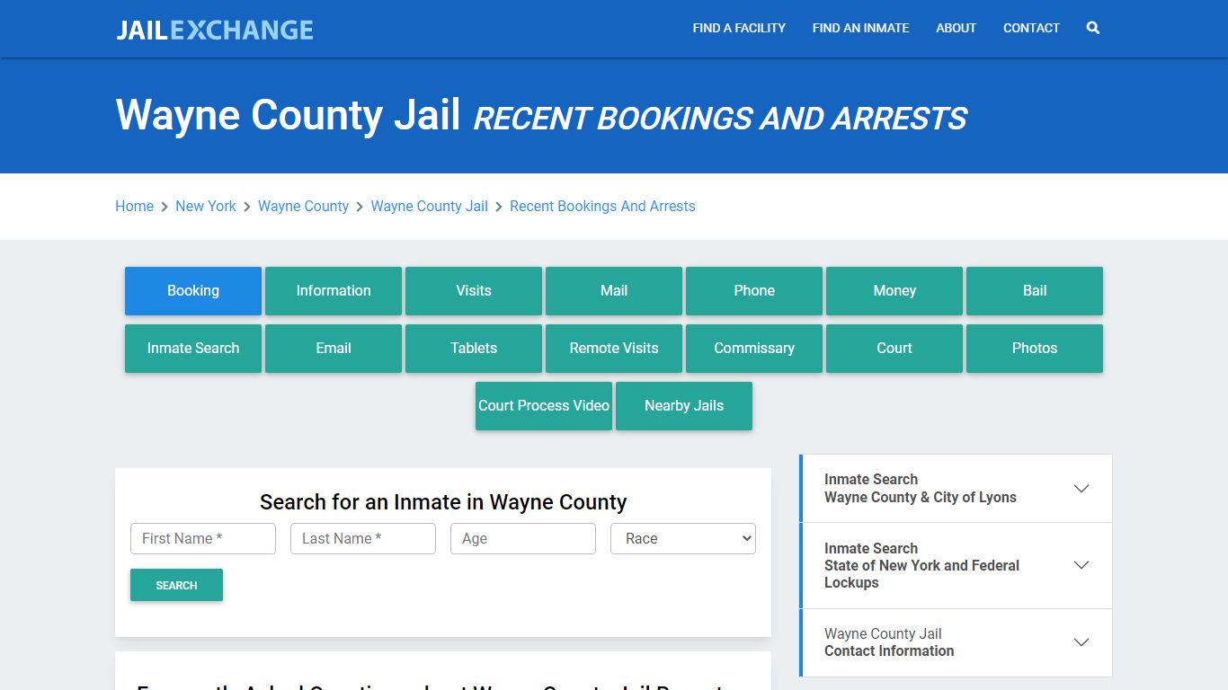 Wayne County Jail Recent Bookings And Arrests - Jail Exchange